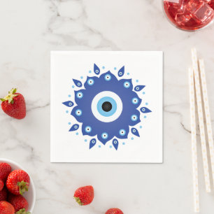 Servilleta De Papel Mandala griega malvado Ojo Azul Blanco