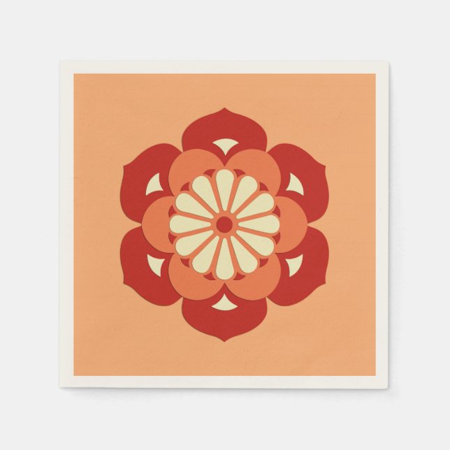 Servilleta De Papel Mandala, Naranja Pastel y mandarín (Anverso)