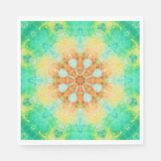 Servilleta De Papel Mandala naranja y turquesa | patrón de caleidoscop