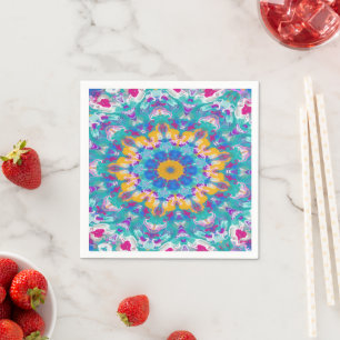Servilleta De Papel Mandala rosa, azul y amarilla