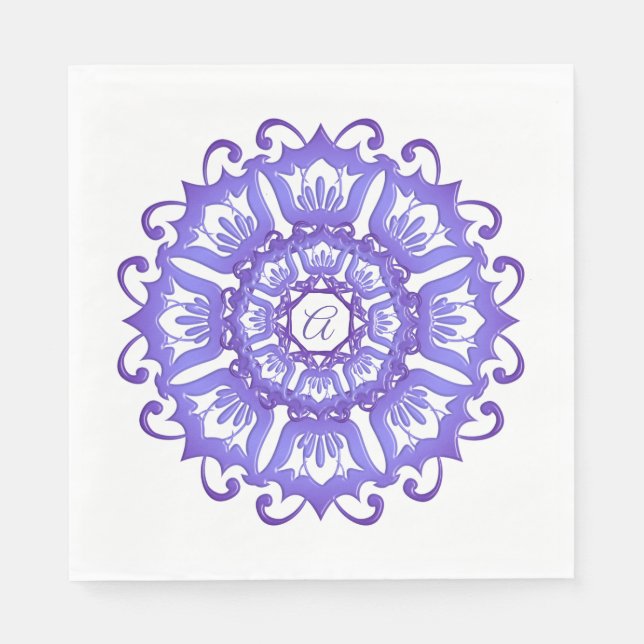 Servilleta De Papel Mandala violeta floral. Inicial. (Anverso)