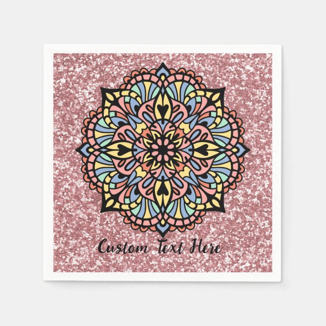 Servilleta De Papel Mandala Zen Yoga Meditación Pastel Purpurina Rosa (Anverso)