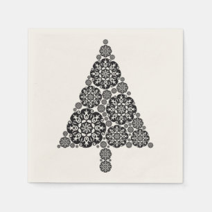 Servilleta De Papel Mandalas de árbol de Navidad en colores negro y bl