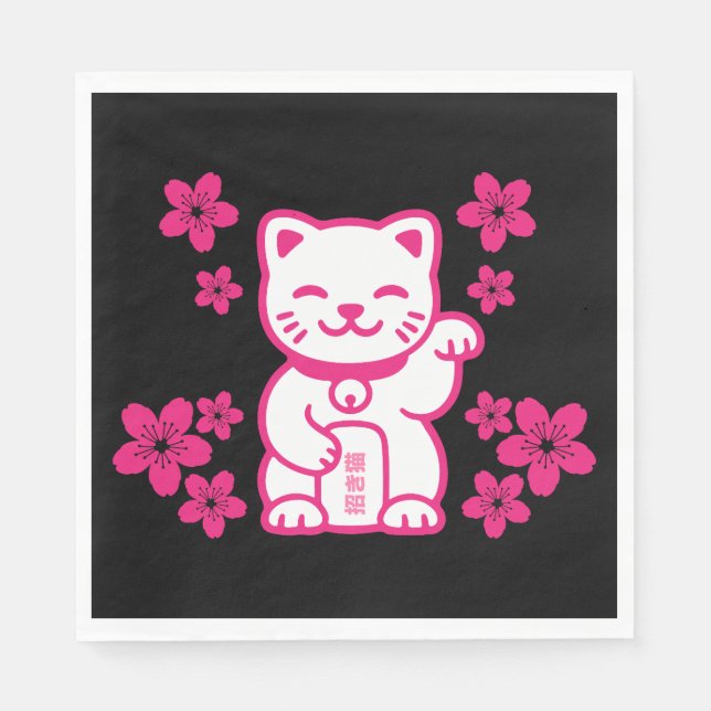 Servilleta De Papel Maneki-neko japonés rosado (Anverso)