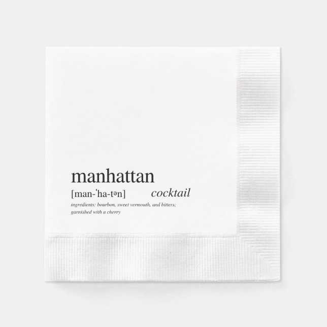 Servilleta De Papel Manhattan Cocktail Typografía negra moderna (Anverso)