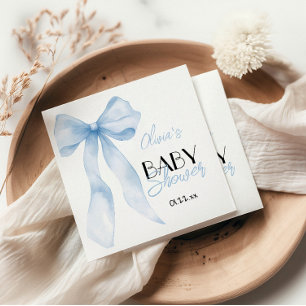 Servilleta De Papel Mano Azul Escrito Bow Baby Boy Shower