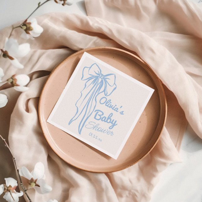 Servilleta De Papel Mano azul retro Dibujado Bow Baby Boy Shower (Subido por el creador)