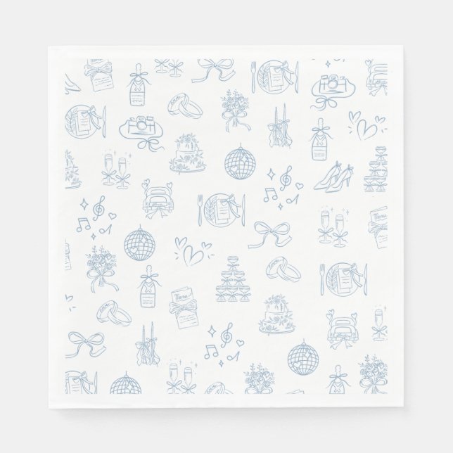 Servilleta De Papel Mano caprichosa dibujada azul Boda ilustrado (Anverso)