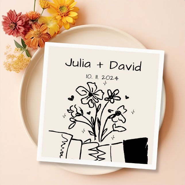 Servilleta De Papel Mano caprichosa dibujada Boda floral (Subido por el creador)
