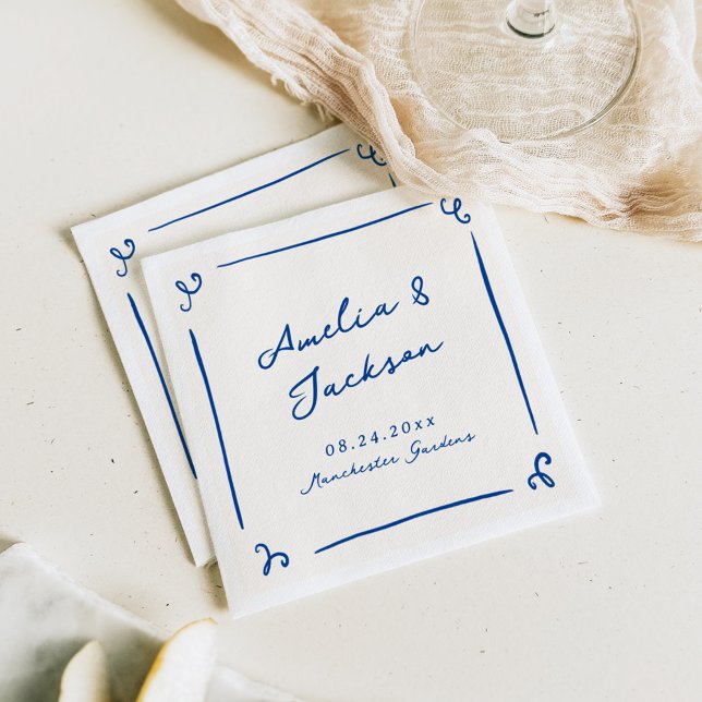 Servilleta De Papel Mano caprichosa dibujó Boda azul de la marina (Subido por el creador)