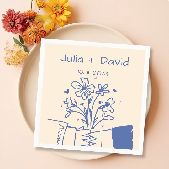 Servilleta De Papel Mano caprichosa dibujó Boda floral azul (Subido por el creador)