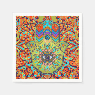 Servilleta De Papel Mano colorida de Hamsa - mano de Fátima