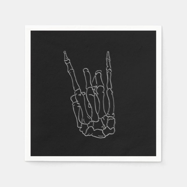 Servilleta De Papel Mano de Esqueleto Estrella del Rock Fiesta de Cump (Anverso)