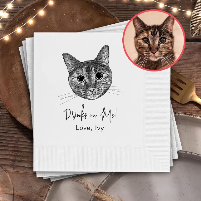 Servilleta De Papel Mano De Gato De Tabby Dibujando Bebidas Personaliz (Subido por el creador)