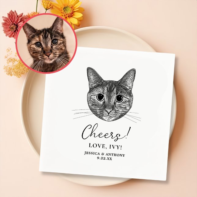 Servilleta De Papel Mano de gato de Tabby Dibujando Saludos Personaliz (Subido por el creador)
