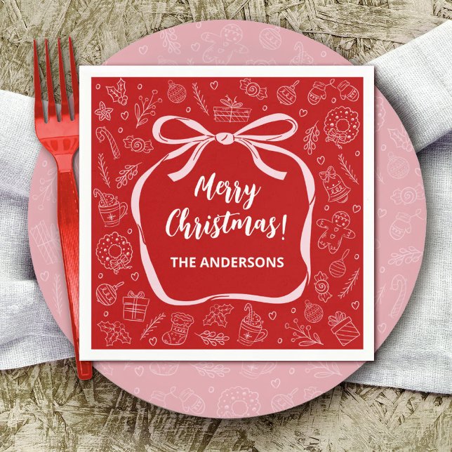 Servilleta De Papel Mano divertida y caprichosa atrae a Navidades de v (Personalize this cute Christmas party napkin with your name.)