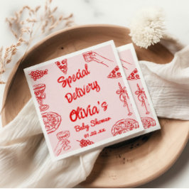 Servilleta De Papel Mano Pizza dibujada Baby Shower de entrega especia