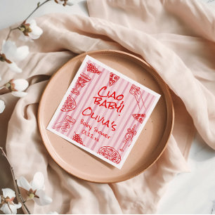 Servilleta De Papel Mano Pizza dibujada de Ciao Red Purple Baby Shower