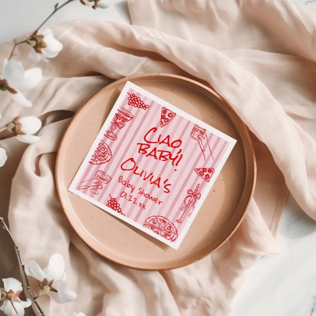 Servilleta De Papel Mano Pizza dibujada de Ciao Red Purple Baby Shower (Subido por el creador)
