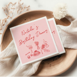 Servilleta De Papel Mano roja rosa retro dibujada divertido cena de cu