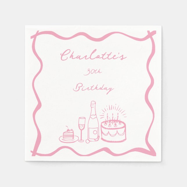 Servilleta De Papel Mano rosa dibujó toallas de cumpleaños número 30 (Anverso)