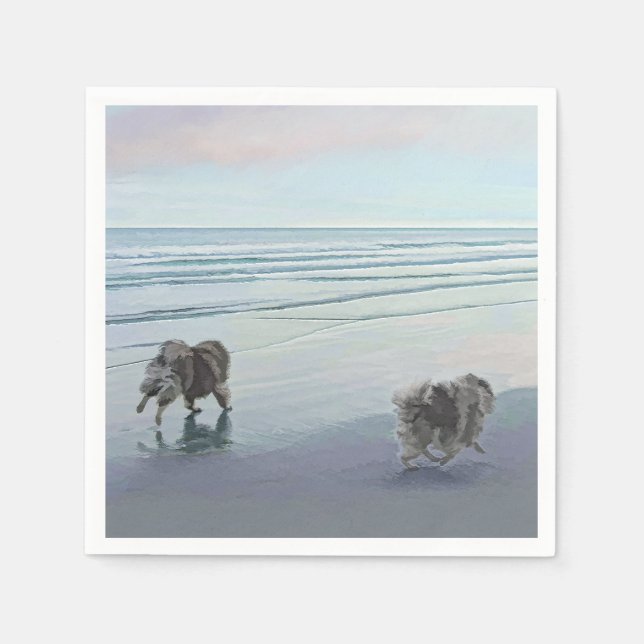 Servilleta De Papel Manos en la pintura de perro en la costa (Anverso)