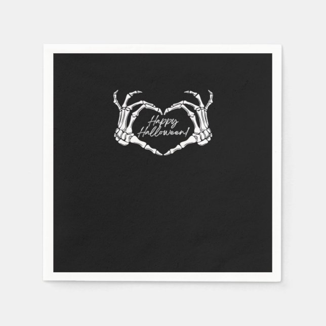 Servilleta De Papel Manos Skeleton Heart, Skeleton Feliz Halloween, Ja (Anverso)