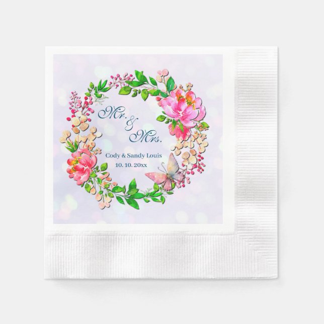 Servilleta De Papel Manta de primavera de flores rosadas y mariposas e (Anverso)