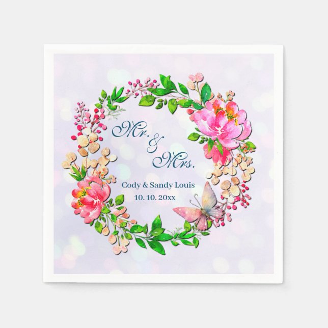 Servilleta De Papel Manta de primavera de flores rosadas y mariposas e (Anverso)