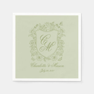 Servilleta De Papel Mantel de Bodas en Verde Salvia con Cresta de Mono