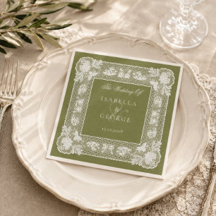 Servilleta De Papel Mantel de encaje vintage verde oliva para boda mod
