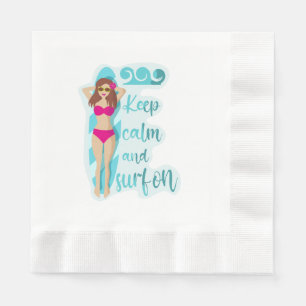 Servilleta De Papel Mantén la calma y surfea en tarjeta de chica moren