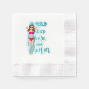 Servilleta De Papel Mantén la calma y surfea en tarjeta de chica moren