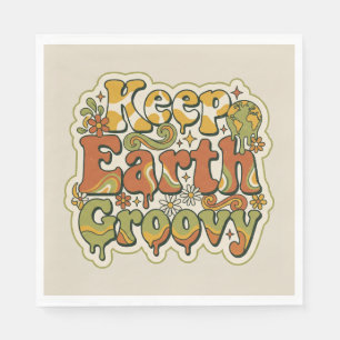 Servilleta De Papel Mantén la Tierra Groovy Retro 70s Día de la Tierra