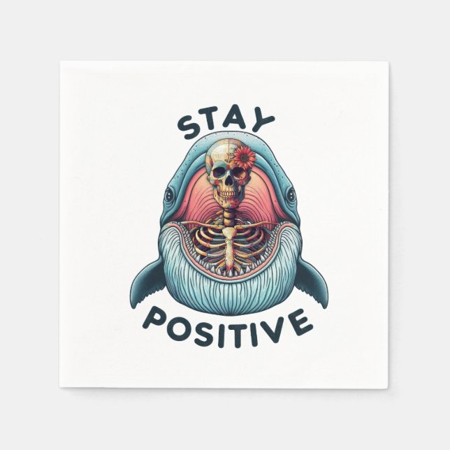 Servilleta De Papel Manténgase positivo - Skeleton y ballena (Anverso)