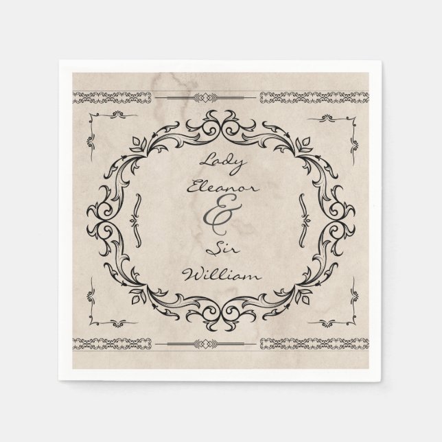 Servilleta De Papel Manuscrito medieval Elegante Boda (Anverso)