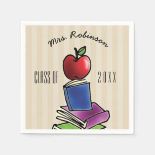 Servilleta De Papel Manzana del profesor con pila de libros