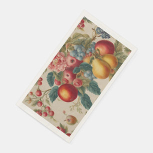 Servilleta De Papel Manzanas, Peras, Uvas, Flor Rosa. Francés pintado