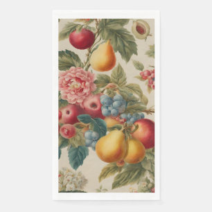 Servilleta De Papel Manzanas, Peras, Uvas, Flor Rosa. Francés pintado