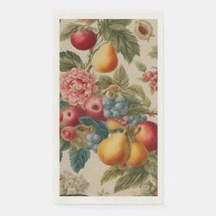 Servilleta De Papel Manzanas, Peras, Uvas, Flor Rosa. Francés pintado
