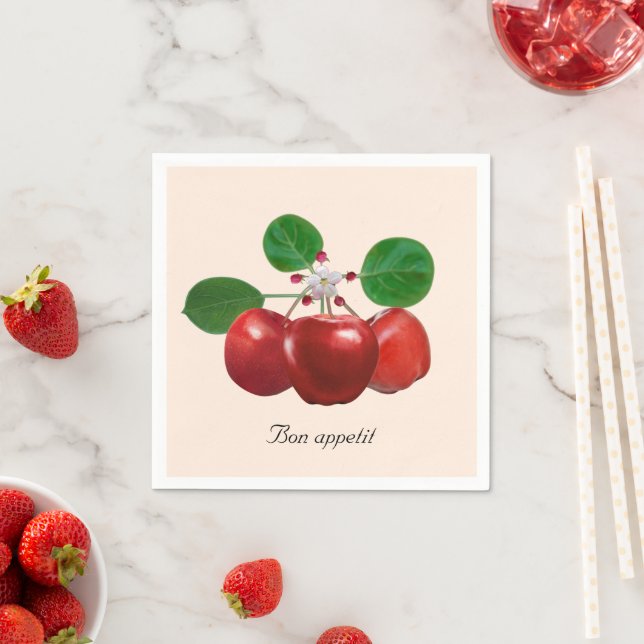 Servilleta De Papel Manzanas rojas frescas en beige claro (In situ)