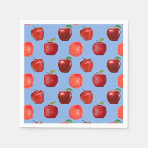 Servilleta De Papel Manzanas rojas frescas en toallas azules del cielo