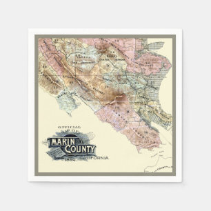 Servilleta De Papel Mapa antiguo de 1890 del condado de Marin