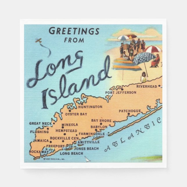 Servilleta De Papel Mapa Antiguo de Long Island (Anverso)