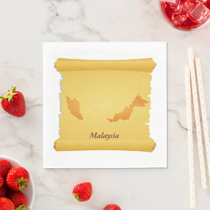 Servilleta De Papel Mapa antiguo de Malasia en pergamino, viajes al vi