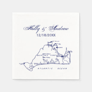 Servilleta De Papel Mapa Antiguo de Martha's Vineyard #1 Azul Marino