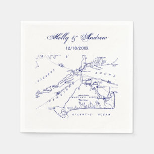 Servilleta De Papel Mapa Antiguo de Martha's Vineyard #1 Azul Marino