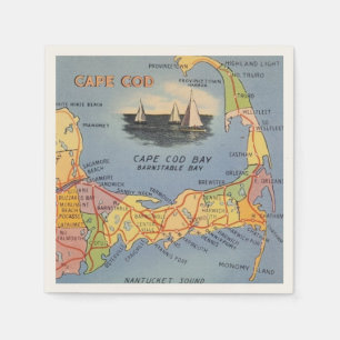 Servilleta De Papel Mapa antiguo de Massachusetts en Cape Cod