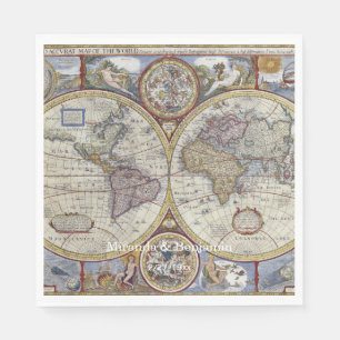 Servilleta De Papel Mapa Antiguo del Mundo #3