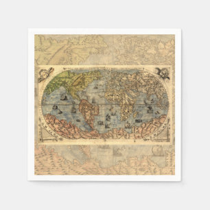 Servilleta De Papel Mapa Antiguo del Mundo de Forlani de 1565 Cartogra